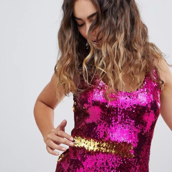 Intimately Free People Seeing Double Sequin Dress Medium Purple Fuchsia Gold - Picture 15 of 15